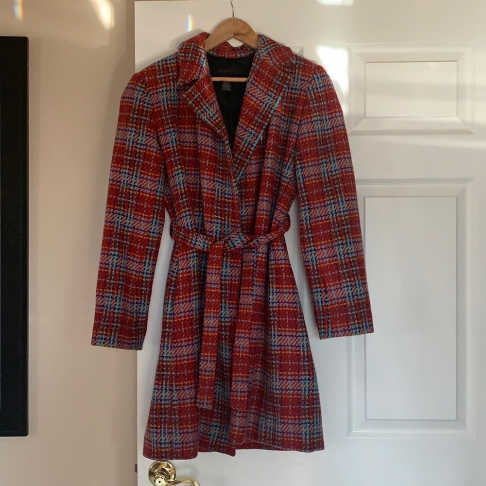 Wool plaid belted coat